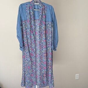 Chic Blue Floral Long Sleeve Duster